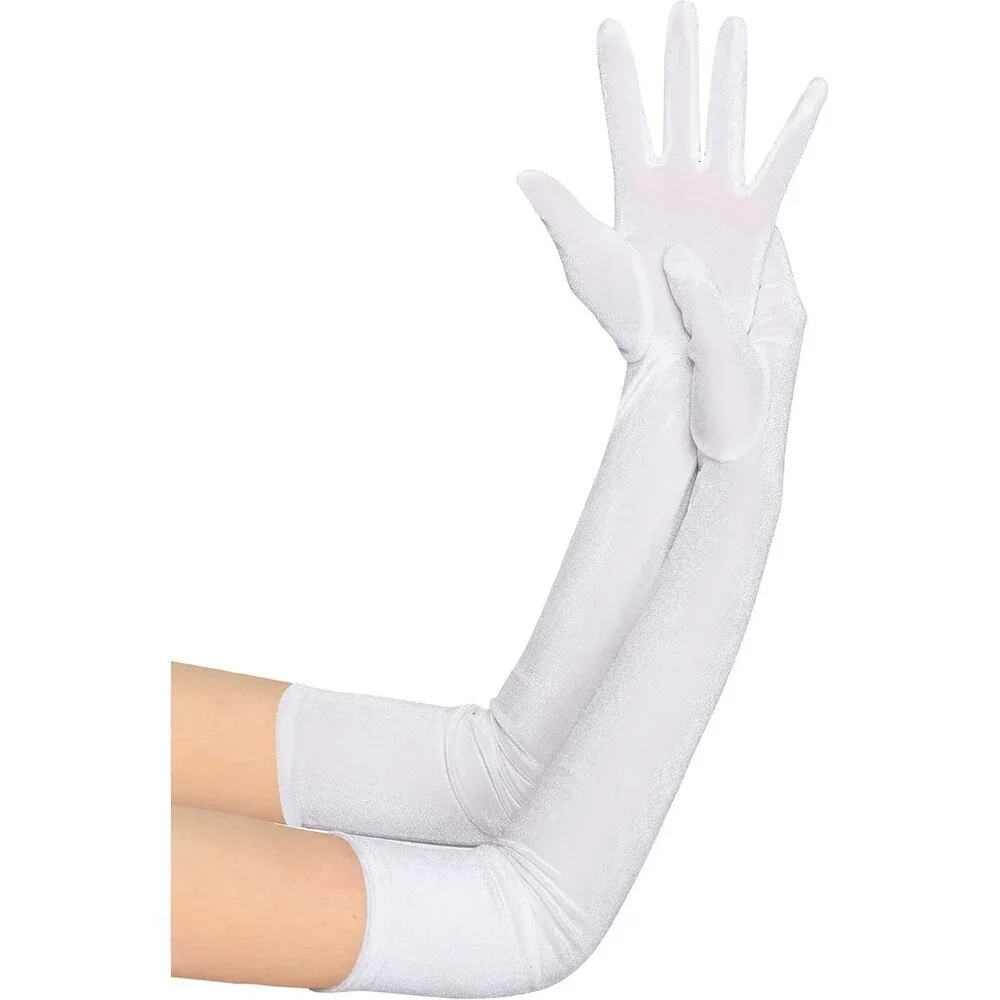 Women's Velvet White Long Gloves Elbow Flapper Costume Party Tea Accessories